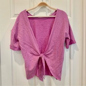 NWOT VS Vibrant Purple Plunge Deep-V Knot Back Short Sleeve Sweatshirt Top